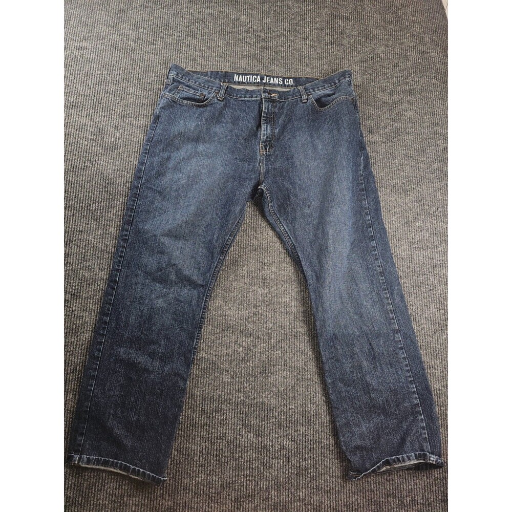 Nautica Jeans Mens 42x32 Blue Cotton Denim Straight Faded Workwear Relaxed Fit